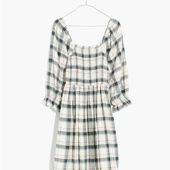NEW Madewell Lucie Elbow-Sleeve Smocked Mini Dress in Lebaum Plaid, L - Picture 4 of 6